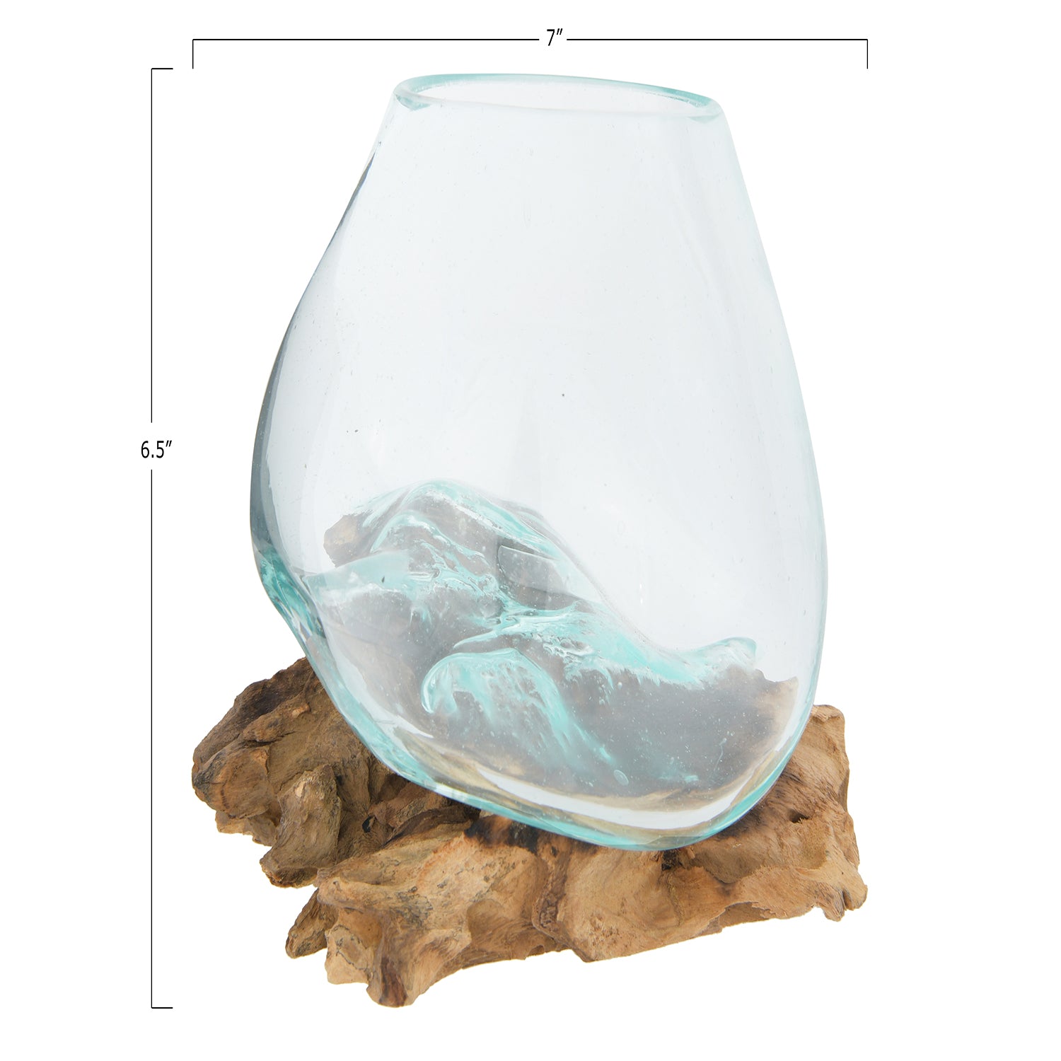 Glass Vase 7" on Natural Wood Base